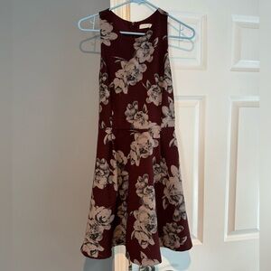 Burgundy Floral Fit and Flare Dress